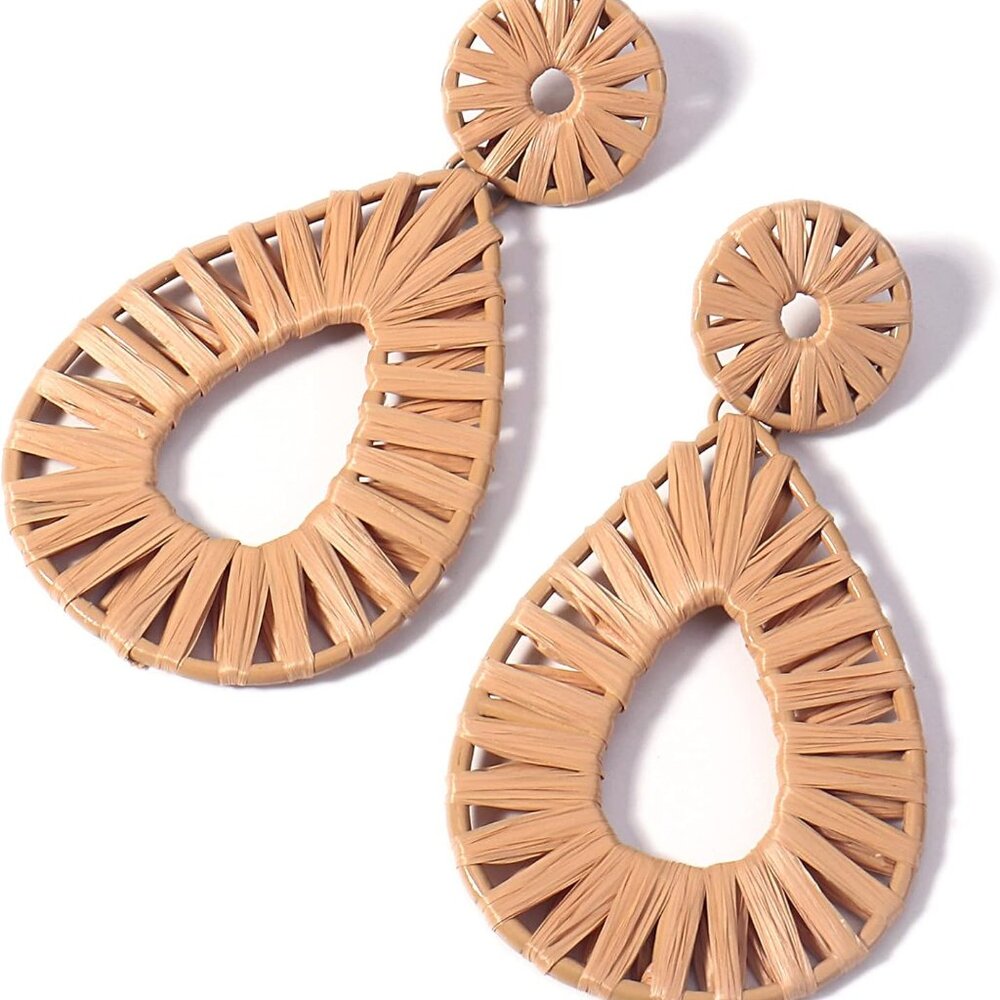 Boho Raffia Earrings Statement Teardrop Earrings … - image 1